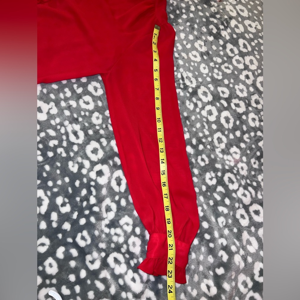 Alicia Vintage Red Ruffle High Neck Blouse Secretary Victorian Romantic Size 14 - Picture 11 of 11